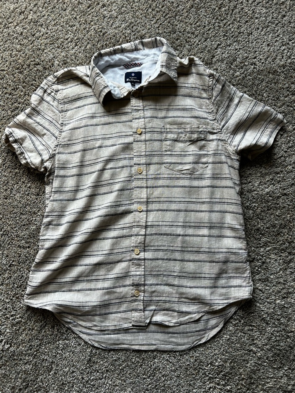 Ben Sherman Beige Short-Sleeve Striped Button-Down Shirt
